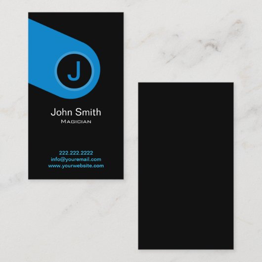 Carte De Visite Magicien de monogramme bleu moderne (Devant / Derrière)