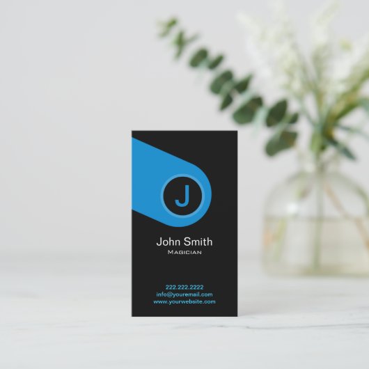 Carte De Visite Magicien de monogramme bleu moderne (Debout devant)