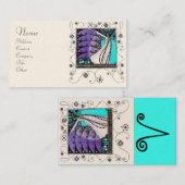 Carte De Visite MAGIE DU PRINTEMPS bleu vif noir blanc pourpre (Devant / Derrière)