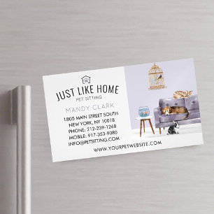 Carte De Visite Magnétique Accueil Animaux assis Aquarelle Cosy Maison Mauve