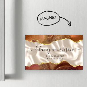 Carte De Visite Magnétique Agate Orange Brûlé Doré Pailleté Ivoire Luxe