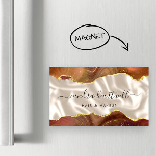 Carte De Visite Magnétique Agate Orange Brûlé Feuille D'Or Luxe