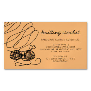 Carte De Visite Magnétique Amigurumi au crochet en fil orange fait main