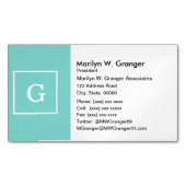 Carte De Visite Magnétique Aqua Turquoise White Framed Initial Monogram (devant)
