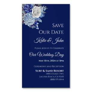 Carte De Visite Magnétique Aquarelle Bleu Bouquet-Mariage Enregistrer la date