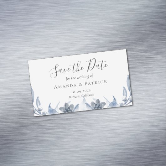 Carte De Visite Magnétique Aquarelle Bleu Élégant Mariage Enregistrer La Date (In Situ)