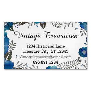 Carte De Visite Magnétique Aquarelle bleue motif floral