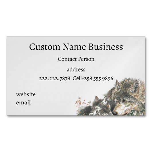 Carte De Visite Magnétique Aquarelle Mère ou Père Wolf avec petits (devant)
