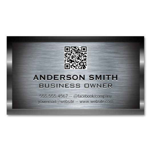 Carte De Visite Magnétique Arrière - plan brossé métallique | Code QR (devant)