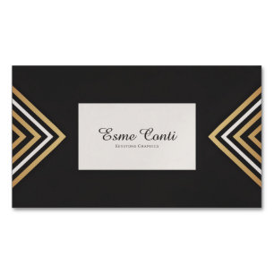 Carte De Visite Magnétique Art Déco Moderne Or Blanc Chevron Noir