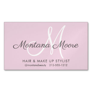 Carte De Visite Magnétique Assez Élégant Monogramme Rose Maquillage Salon Des