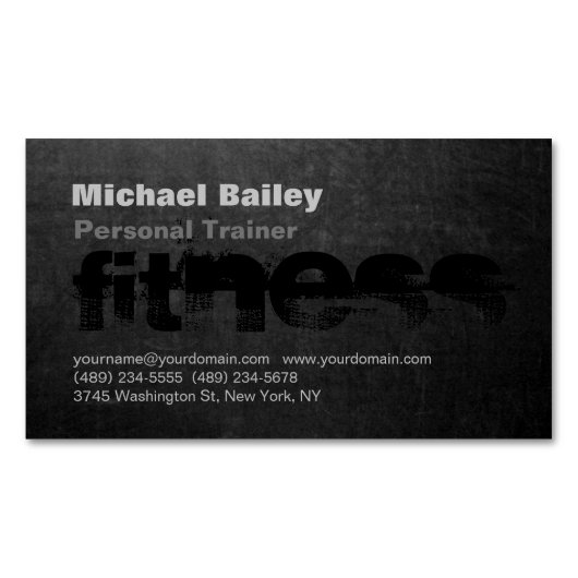 Carte De Visite Magnétique Attrayant Black Grey Chalkboard Personal Trainer (devant)