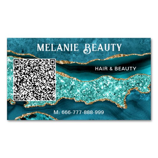 Carte de visite magnétique avec code QR et paillet (devant)