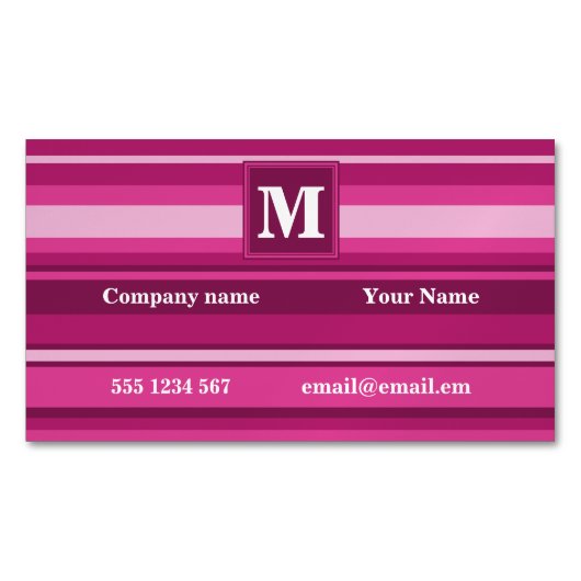 Carte De Visite Magnétique Bandes de monogramme fuchsia (devant)