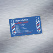 Carte De Visite Magnétique Barber Pole Blue Navy Barbershop Branding Design (In Situ)