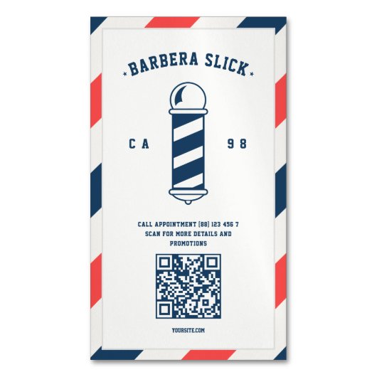 Carte De Visite Magnétique Barbier moderne Barber's Pole Barber (devant Vertical)