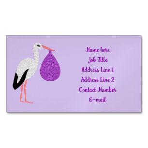 Carte De Visite Magnétique Bébé Cigogne Personnalisé Violet Genre Neutre