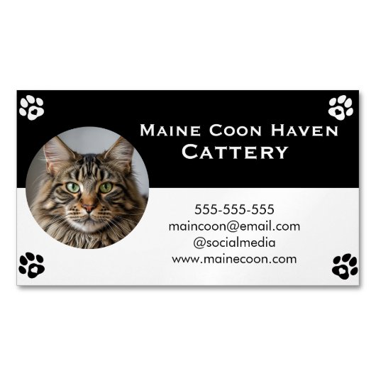 Carte De Visite Magnétique Black and White Maine Coon Customizable  (devant)