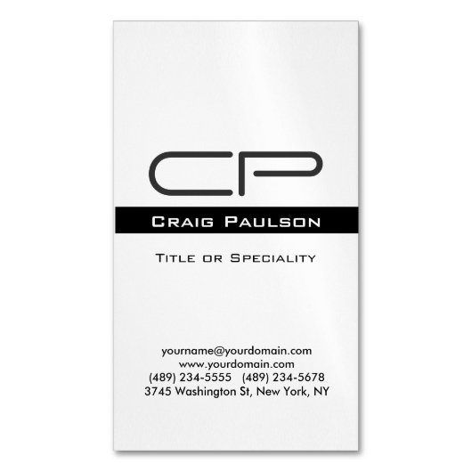 Carte De Visite Magnétique Black White Monogramme Nom d'adresse (devant Vertical)