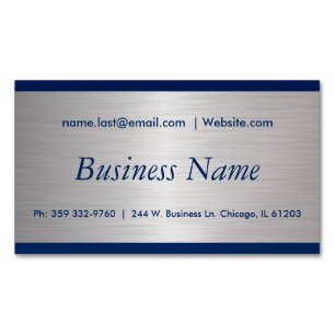 Carte De Visite Magnétique Bleu marine élégant et acier argenté de brosse