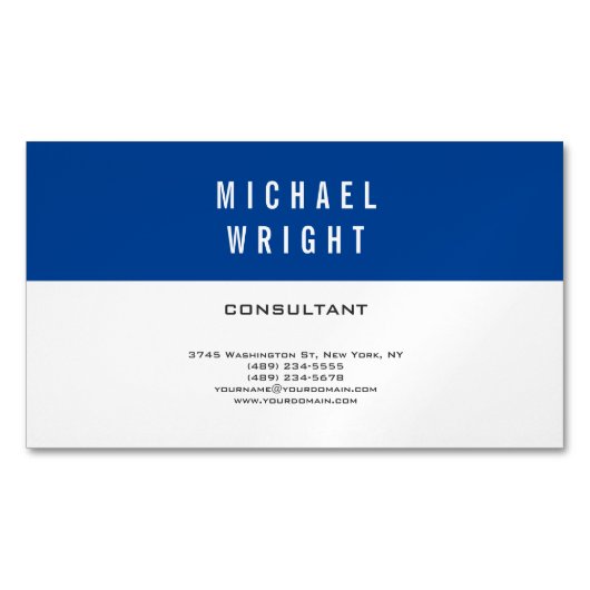 Carte De Visite Magnétique Bleu profond Blanc Moderne Plaine Simple Minimalis (devant)