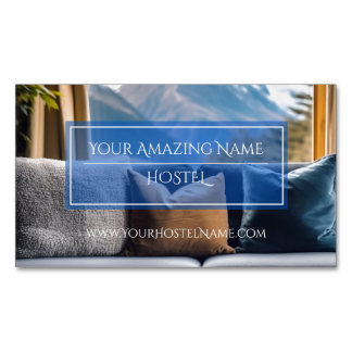 Carte De Visite Magnétique Blue Elegant Hostel Photo Style Luxe Delicate