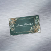 Carte De Visite Magnétique Bohemian Hunter Green Gold Botanical Frame (In Situ)