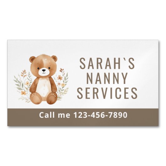 Carte De Visite Magnétique Boho Bear Nanny Babysitter Garde d'enfants (devant)