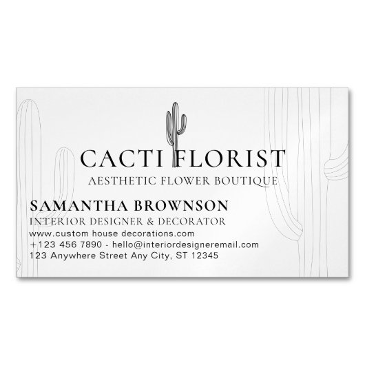 Carte De Visite Magnétique Boho Cactus Fleur du Désert (devant)