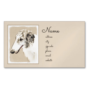 Carte De Visite Magnétique Borzoi (Argent Brindle) Peinture Chien Art origina