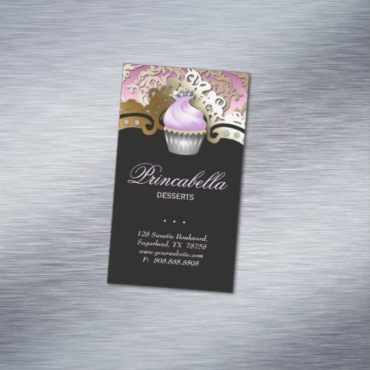 Carte De Visite Magnétique Boulangerie Cupcake Élégante Damas Violet Or (In Situ)