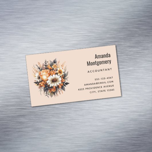 Carte De Visite Magnétique Bouquet de fleurs gris-jaune orange (In Situ)