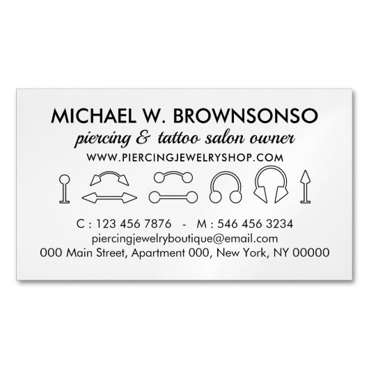 Carte De Visite Magnétique Boutique de bijouterie de perçage (devant)