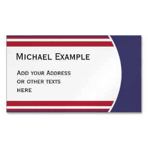 Carte De Visite Magnétique BOUTON Bandes RONDES bleu rouge blanc + votre text