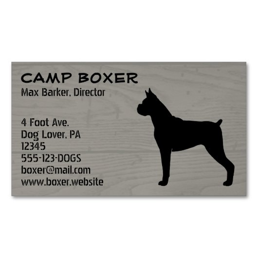 Carte De Visite Magnétique Boxer Chien Silhouette Faux Style Bois (devant)