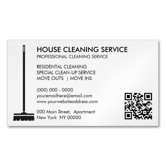 Carte De Visite Magnétique Broom Janitorial Cleaner Simple Qr Code (devant)
