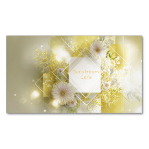 Carte De Visite Magnétique Cadre géométrique en diamant floral jaune mimosa