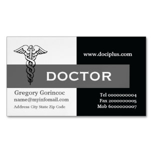 Carte De Visite Magnétique Caduceus médecin moderne minimaliste noir, gris