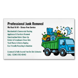 Carte De Visite Magnétique Camion de services de déblaiement de déchets profe