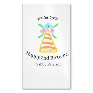 Carte De Visite Magnétique Casquette orange 2e anniversaire enfants rétro flo