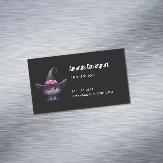 Carte De Visite Magnétique Chat noir mignon portant un Casquette de sorcière (In Situ)