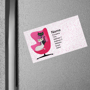 Carte De Visite Magnétique Chats de style milieu de siècle en points roses su
