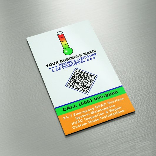 Carte De Visite Magnétique Chauffage CVC & Climatisation | Code QR & Logo