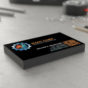 Carte De Visite Magnétique Chauffage et Climatisation (Logo & Code QR) Noir H