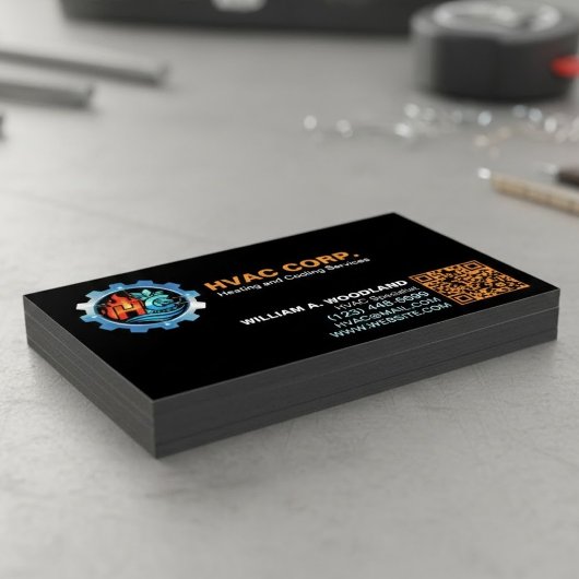 Carte De Visite Magnétique Chauffage et Climatisation (Logo & Code QR) Noir H