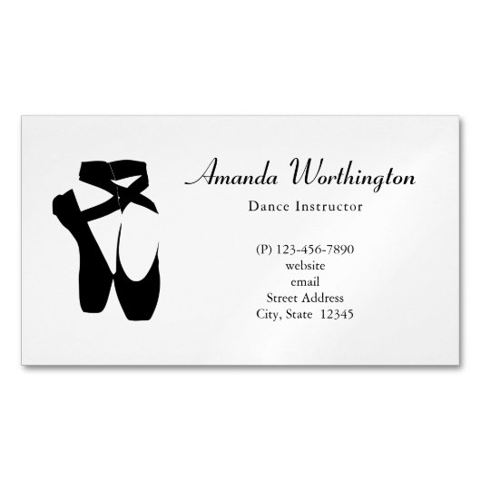 Carte De Visite Magnétique Chaussures de Ballet Noir En Pointe (devant)