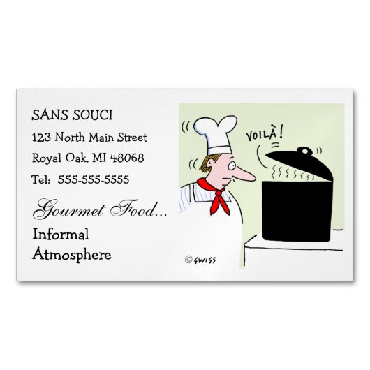 Carte De Visite Magnétique Chef Cartoon Cute Funny Restaurant Restauration (devant)