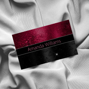 Carte De Visite Magnétique Chic faux Parties scintillant argent Bourgogne noi