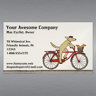 Carte De Visite Magnétique Chien à vélo avec un écureuil Animaux Mignons