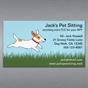 Carte De Visite Magnétique Chien de dessin animé Jack Russell courant sur l'h